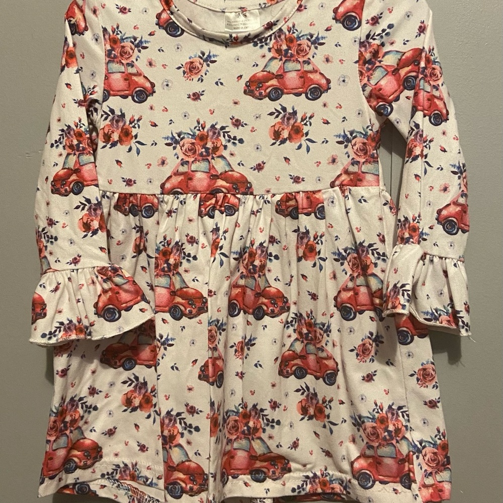 Girls Floral Volkswagen Beetle Car Long Sleeve Dress